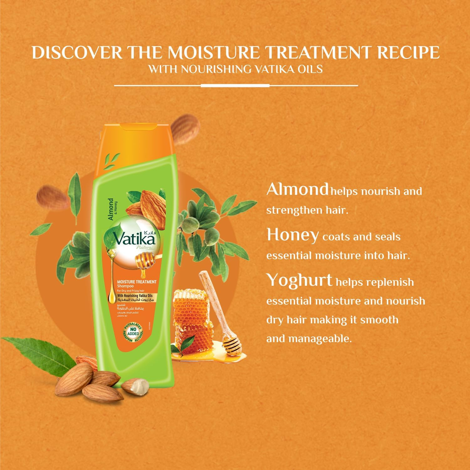 Vatika Naturals Moisture Treatment Shampoo 400ml | Natural & Herbal | Enriched with Almond and Honey | For Dry and Frizzy hair
