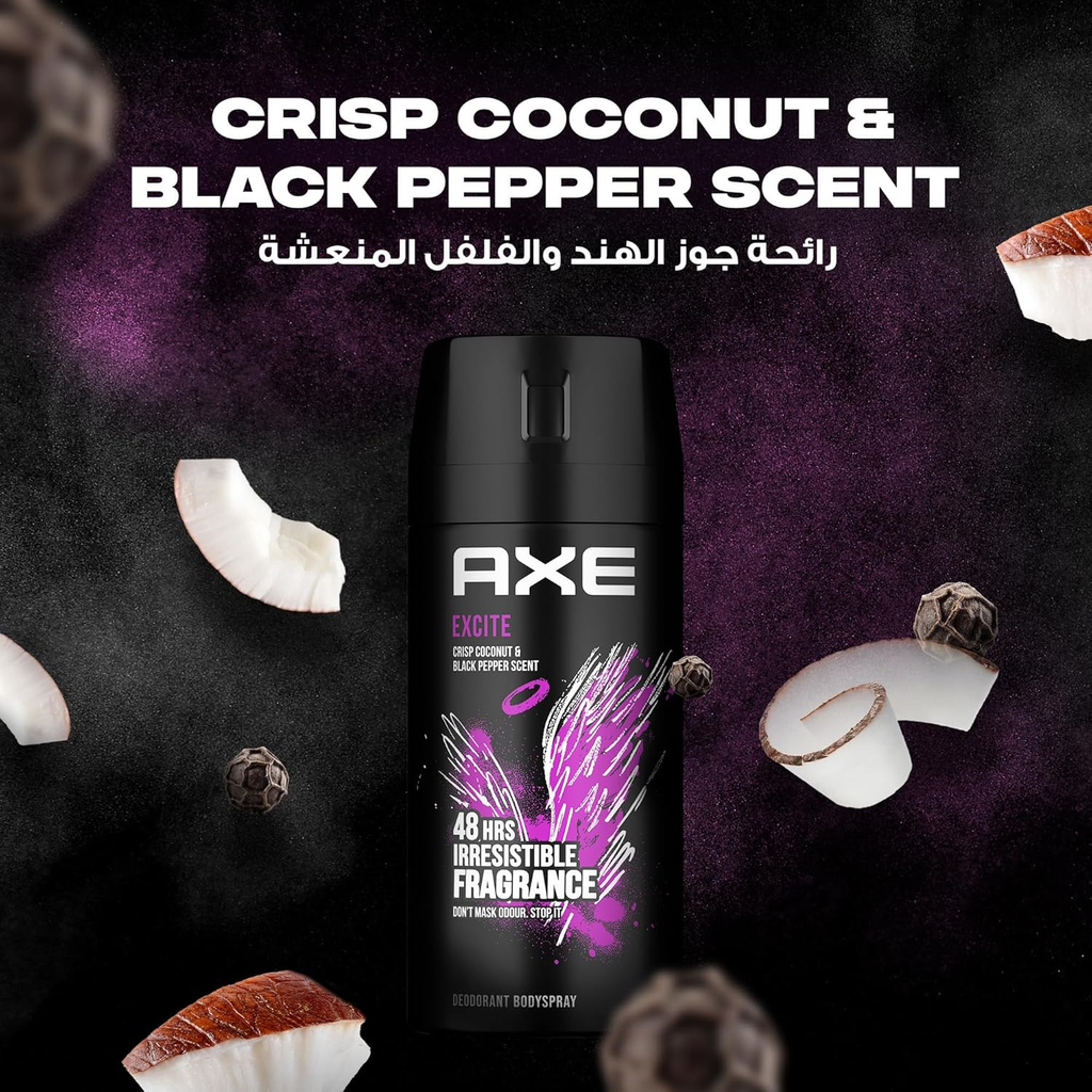 Axe Mini Men Deodorant Body Spray, Excite, 48 hours of irresistible fragrance, 120ml