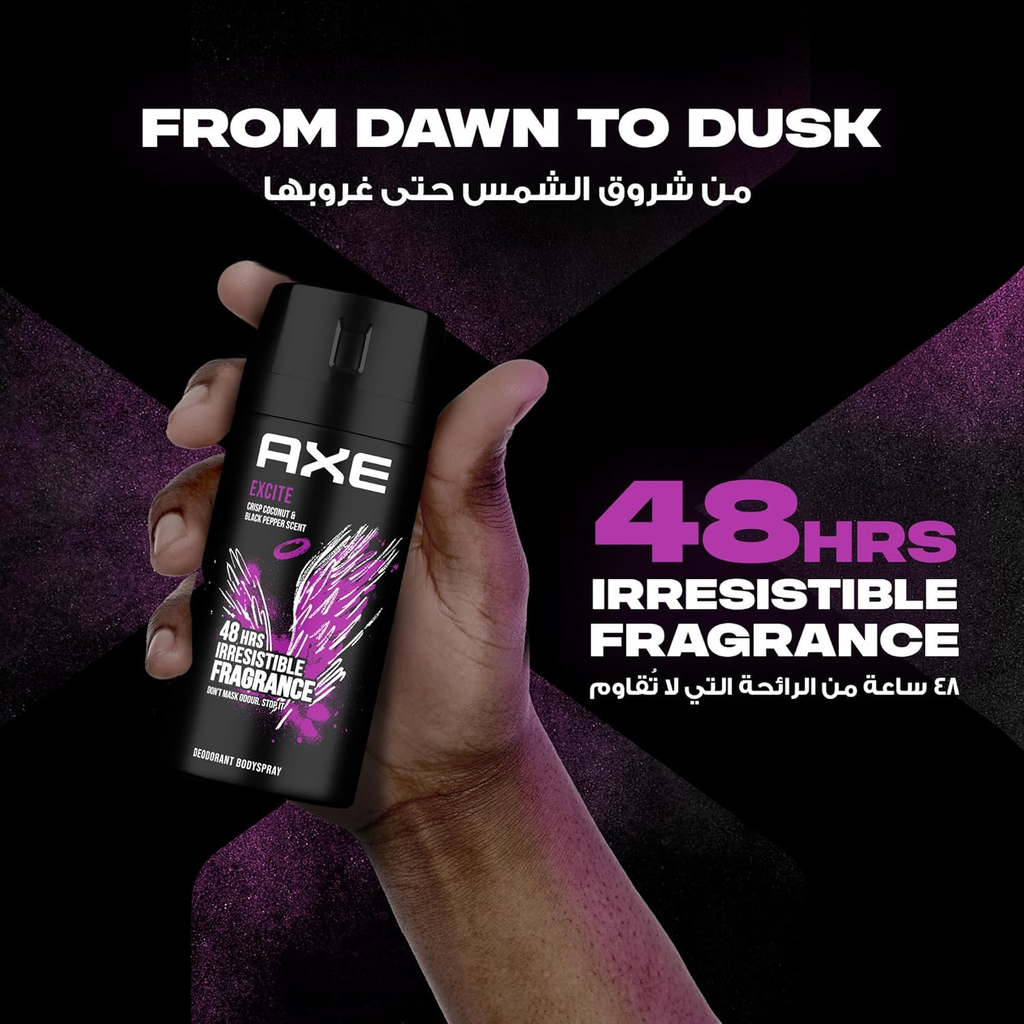 Axe Mini Men Deodorant Body Spray, Excite, 48 hours of irresistible fragrance, 120ml
