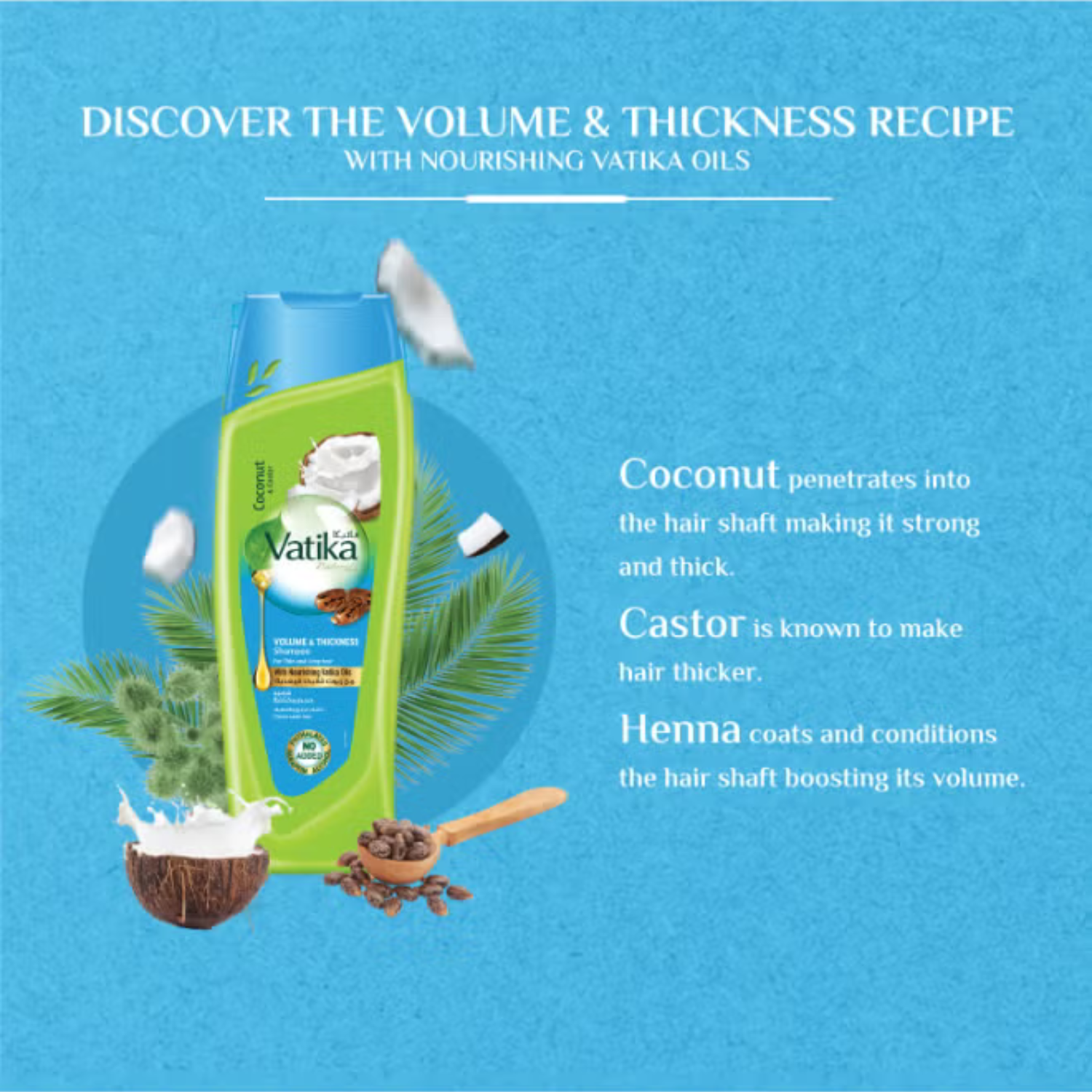 VATIKA Volume And Thickness Shampoo Enriched With Coconut And Castor For Thin And Limp Hair 400ml