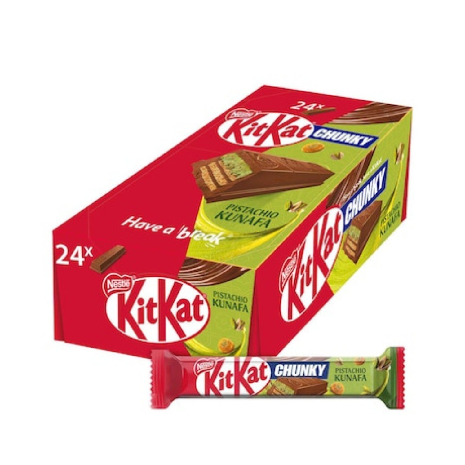 Nestle Kitkat Chunky Pistacio Kunafa Chocolate Wafer, 41g Pack of 24