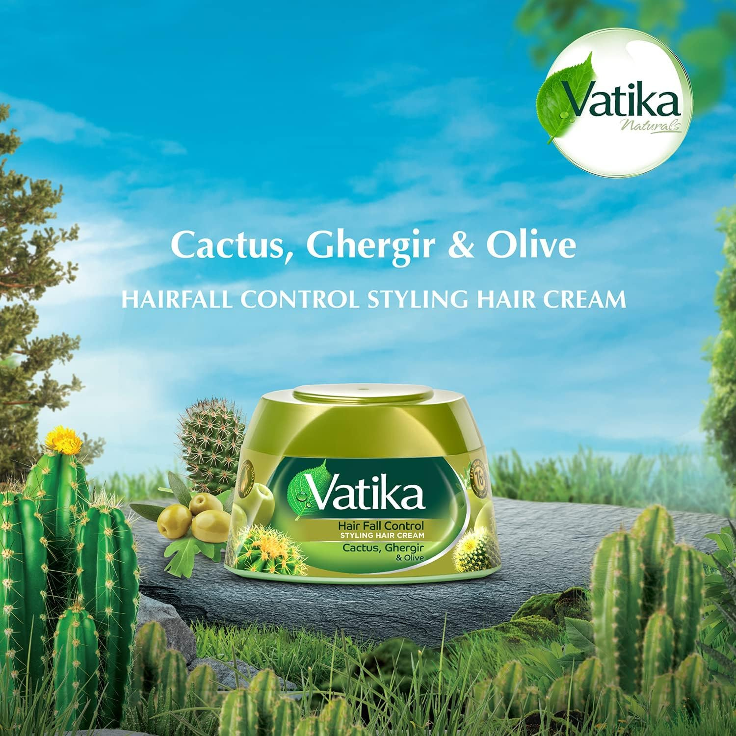 Vatika Naturals Anti-Hair Fall Conditioner Cream - Enriched With Ghergir, Cactus & Olive - Strengthens & Nourishes Weak Hair - 140 ml
