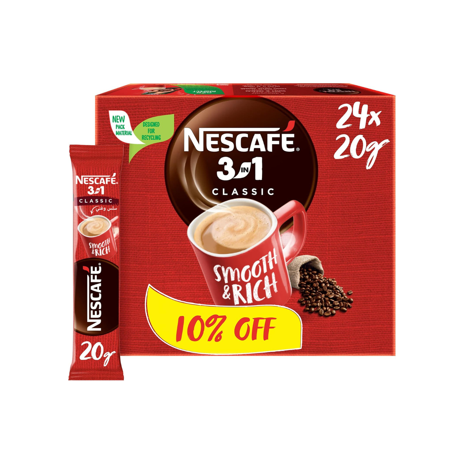 Nescafe 3 in 1 Instant Coffee Mix Sachet, Box of 24 24 x 20g, 20 gm