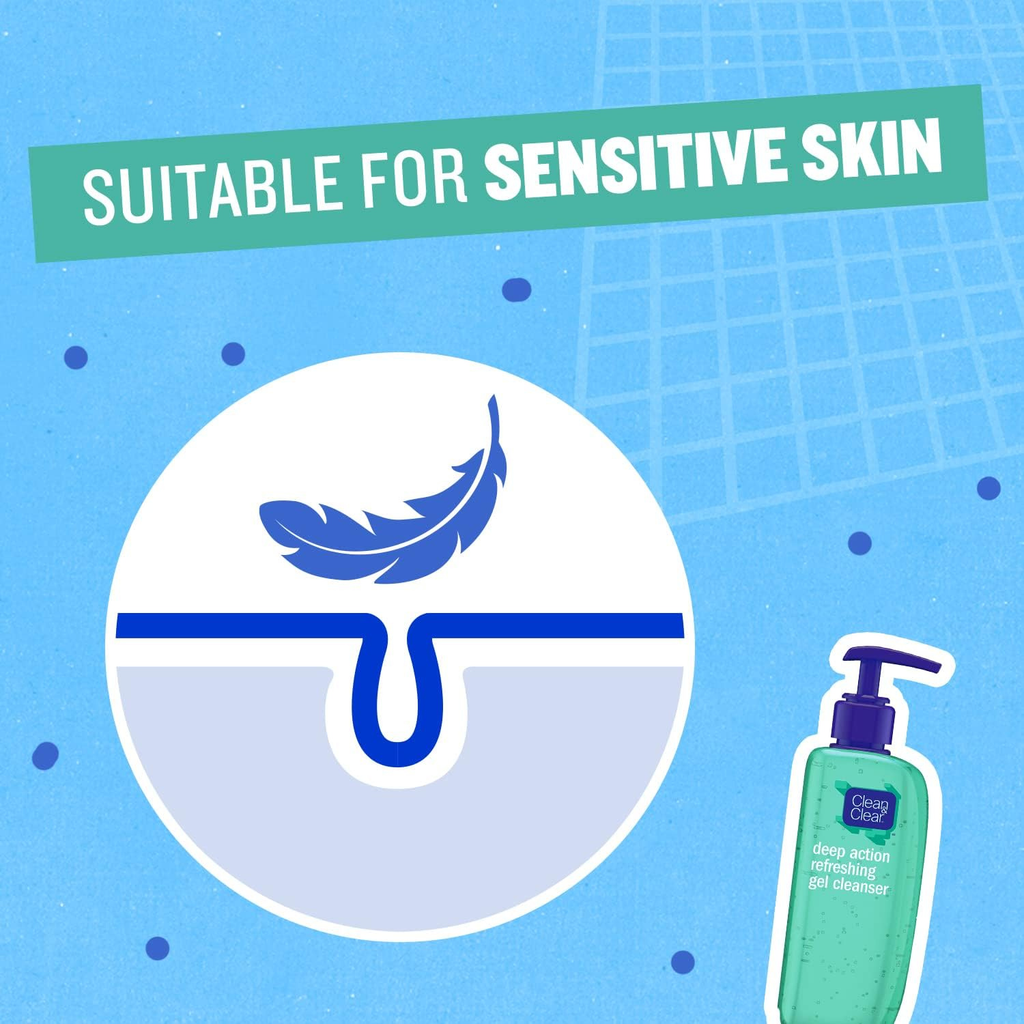 Clean & Clear Deep Action Refreshing Gel Cleanser 150 ml - Oil-Free Foamy Face Wash with Cooling Menthol for Clear, Refreshed, and Healthy-Looking Skin Daily Use