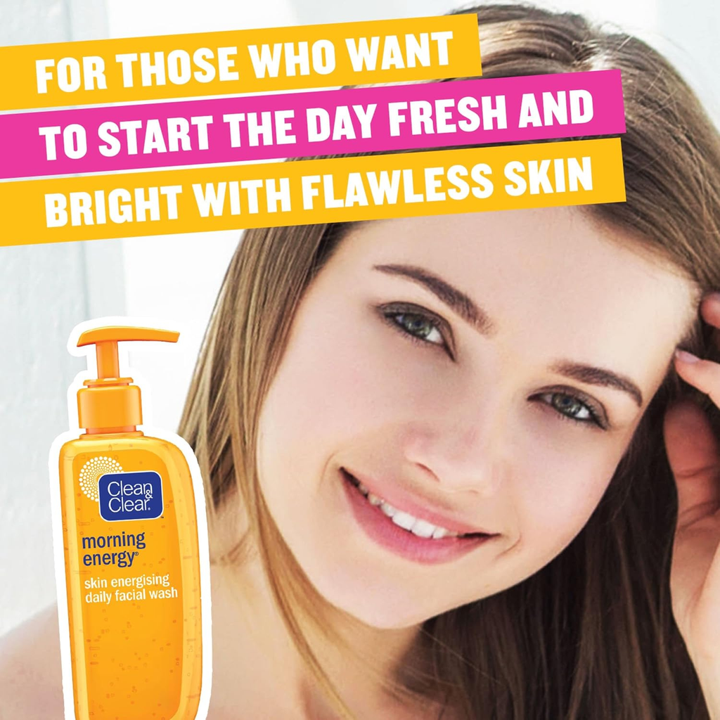 Clean & Clear Morning Energy Daily Face Wash, Skin Energising Formula with Citrus Tangerine Extract and Exfoliating Beads, 150 ml, perfect for starting your day with a revitalized complexion