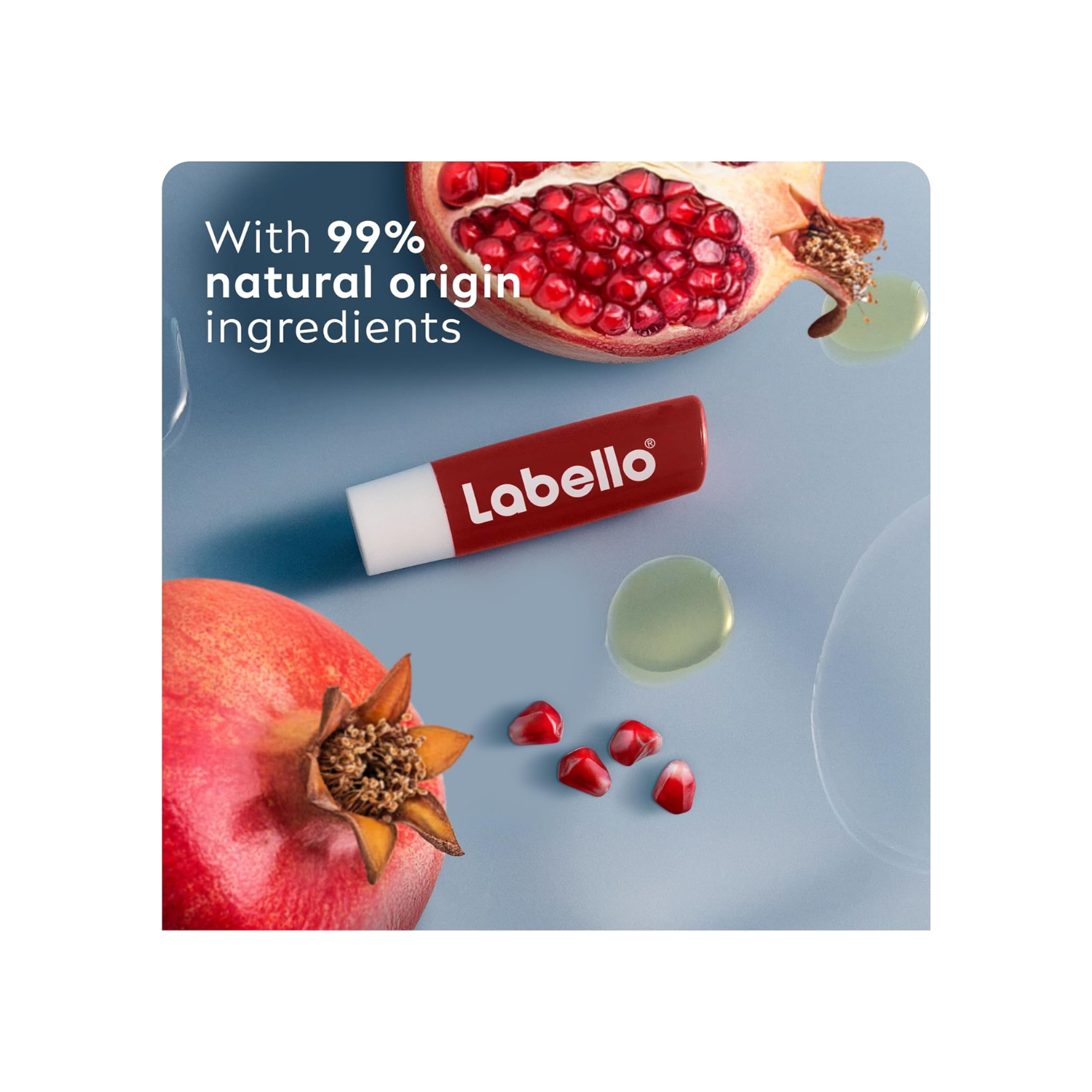 Labello Pomegranate Shine Lip Balm, 24H Melt-In Moisture, with Shea Butter and Natural Oils Enriched with Vitamins, with Natural Ingredients, Mineral Oil Free, Vegan, 4.8g