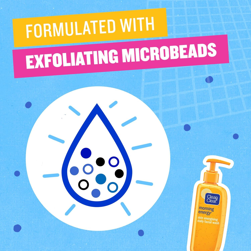 Clean & Clear Morning Energy Daily Face Wash, Skin Energising Formula with Citrus Tangerine Extract and Exfoliating Beads, 150 ml, perfect for starting your day with a revitalized complexion