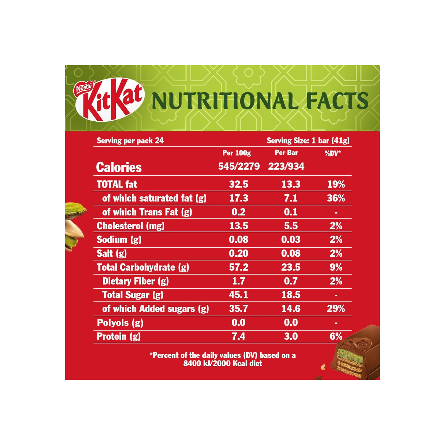 KitKat Chunky in Pistachio Kunafa Chocolate Bar (41g)