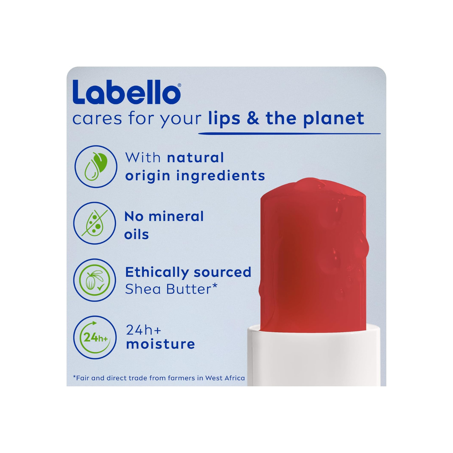 Labello Pomegranate Shine Lip Balm, 24H Melt-In Moisture, with Shea Butter and Natural Oils Enriched with Vitamins, with Natural Ingredients, Mineral Oil Free, Vegan, 4.8g