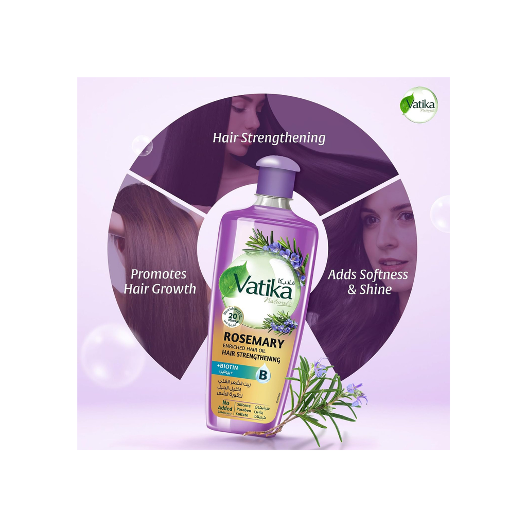 Vatika Naturals Rosemary Oil for Hair Growth 200ml | Infused with Biotin | Promotes Stronger Hair Growth, Prevents Hair Fall | Scalp Nourishment in 20 minutes | No Parabens, Sulphates or Silicones