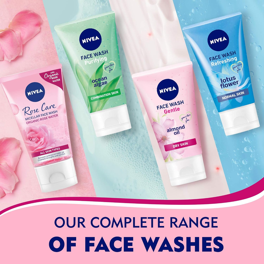 NIVEA Face Wash Micellar, Rose Care with Organic Rose, All Skin Types, 150ml - Package Design May Vary