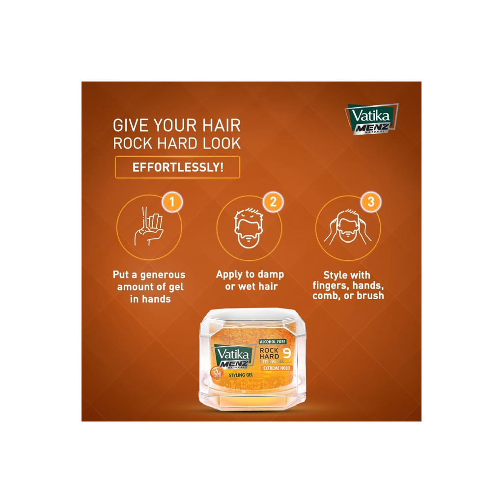 Vatika Naturals Extreme Hold, Rock Hard Styling Gel | Intense Nourishment, High Shine | No Alcohol - 250 ml