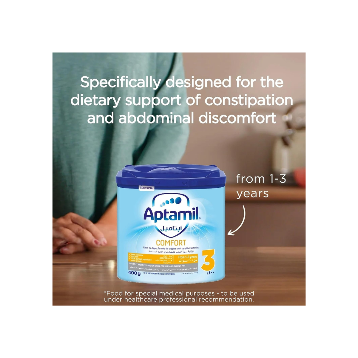 Aptamil Comfort 3 Growing up Formula Milk From 1-3 Years, Specifically Designed for the Dietary Support of Constipation and Abdominal Discomfort, 400g