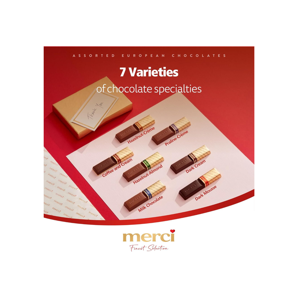 Merci Chocolate, Assorted Premium European Chocolates 400g, 7 Flavors, Perfect for Gifting and Sharing, Made with Carefully Selected Ingredients