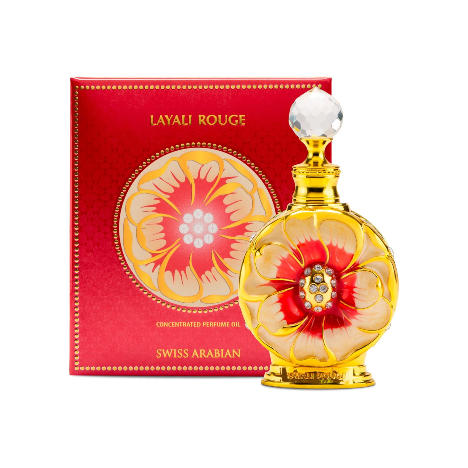 Swiss Arabian Layali Rouge Concentrated Perfume Oil, 15ml, Premium Quality Perfume Oil, Men and Women’s Fragrance, Floral, Fruity, Gourmand Luxurious Blend Perfumes for Women and Men