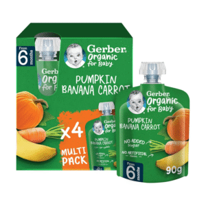 Nestle Gerber Organic Puree Pumpkin, Banana & Carrot Baby Food, 90g (Pack of 4)